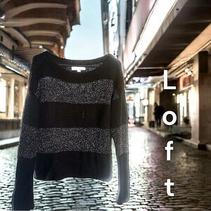 LOFT Black and Gray Striped Sweater